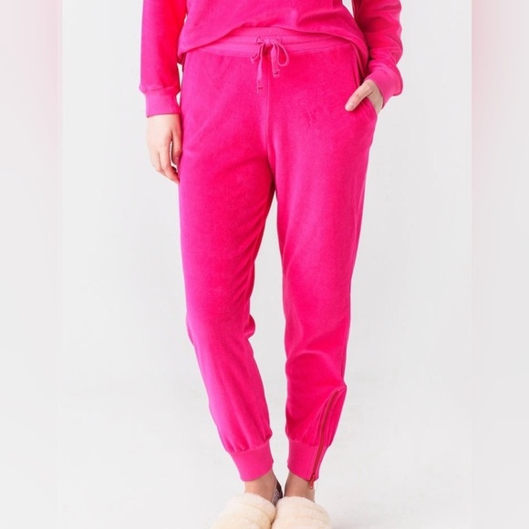 SUNDRY Zip Ankle Velour Jogger Sweatpants Hot Pink Size 3 Large - Picture 2 of 15